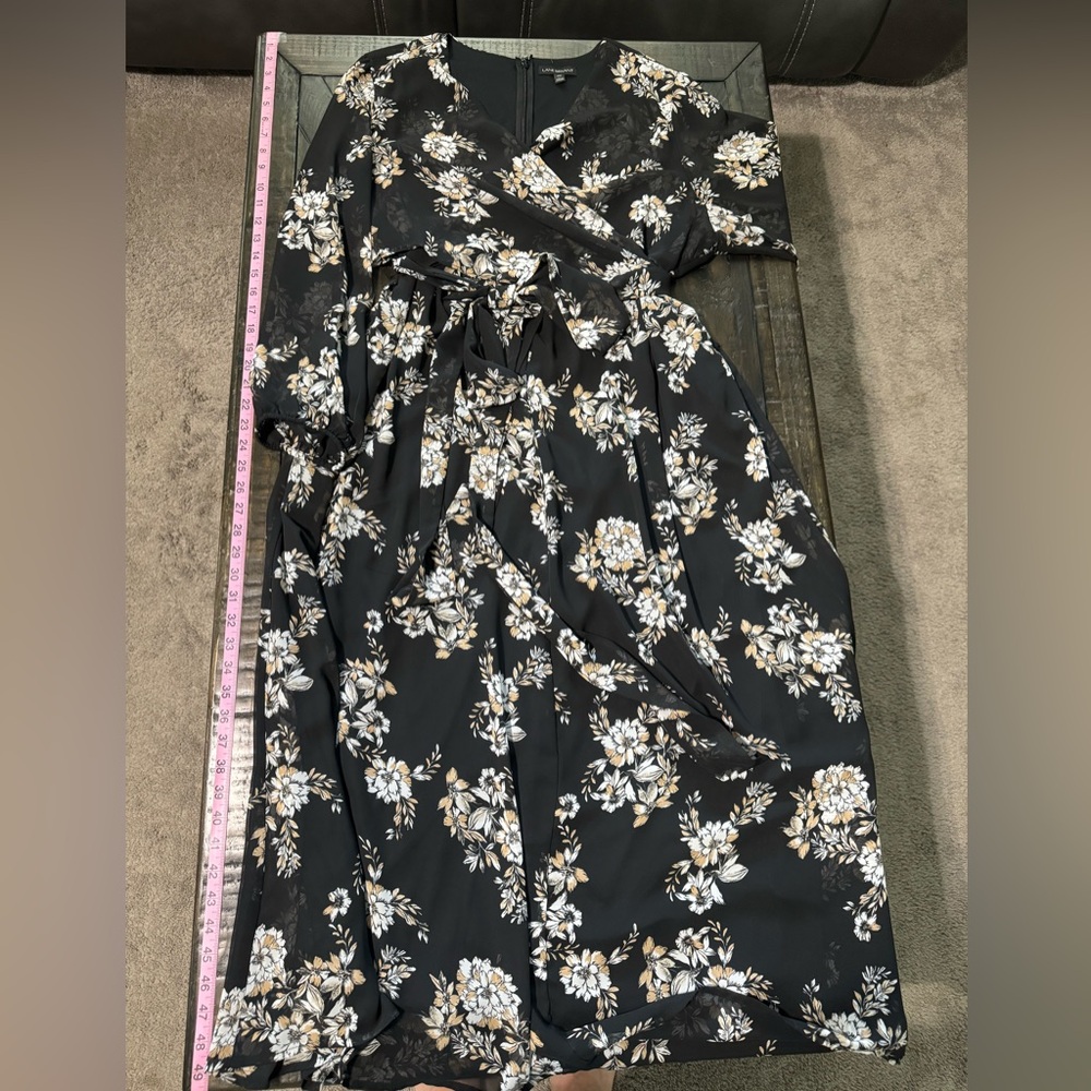 Black and cream wrap dress from Lane Bryant